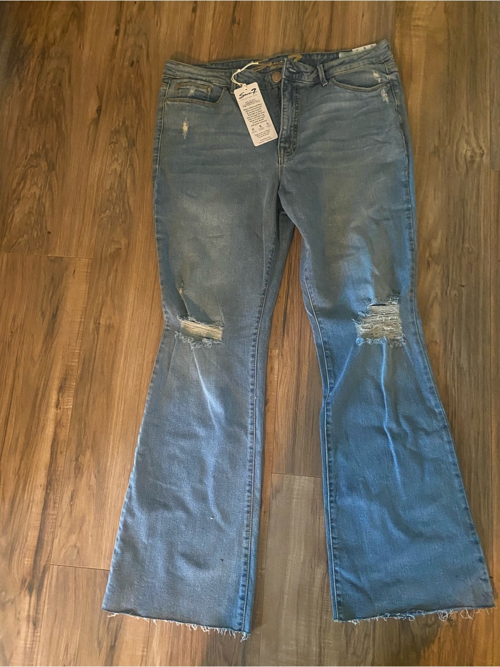 Seven7 Light Blue Distressed Flare Jeans NWT